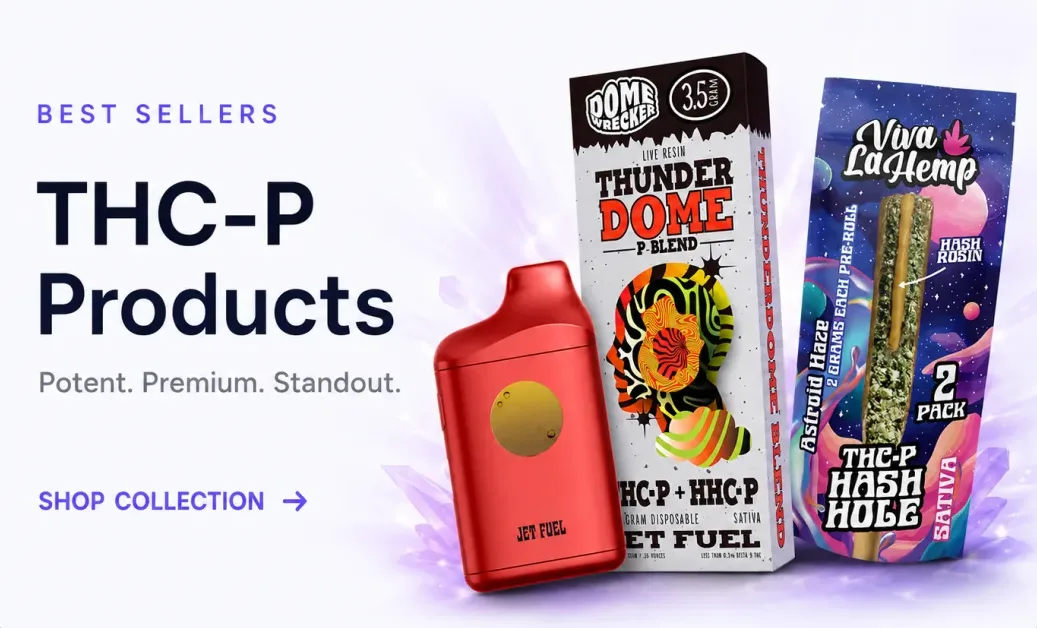 THC-P products — Dome Wrecker live resin disposable and Viva La Hemp hash hole pre-rolls